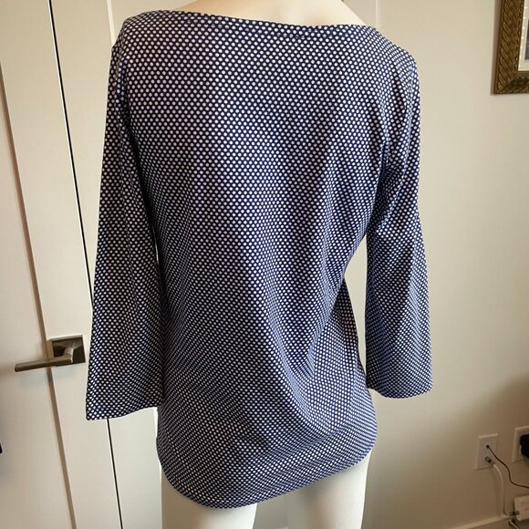 Jones New York Signature Boat Nk 3/4 Slv Polka Dot Cotton Blend Top Blue Wht S - Picture 6 of 12